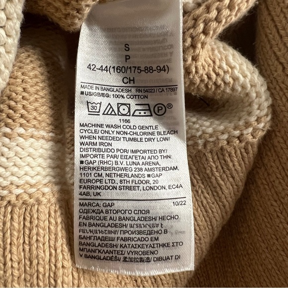 GAP 24/7 Split Hem Turtleneck Cotton Sweater Tan and White Stripe, size Small - Picture 6 of 7